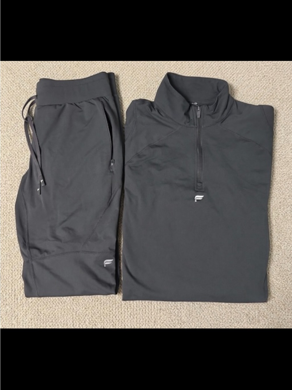 Fabletics Men Activewear Set - Quarter Zip Pullover & Joggers - Gray - Size L